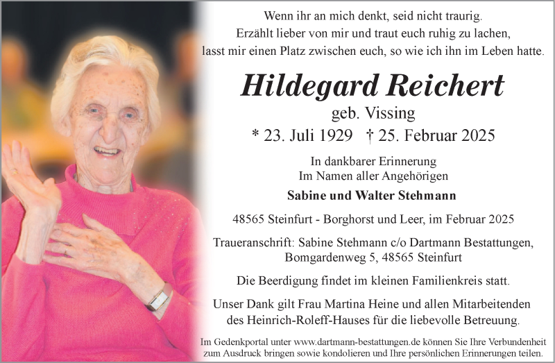  Traueranzeige für Hildegard Reichert vom 01.03.2025 aus 