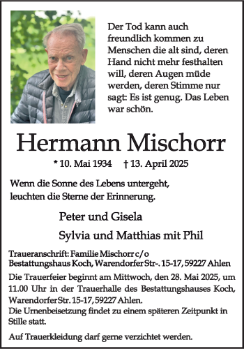 Anzeige von Hermann Mischorr 