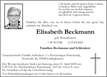 Anzeige von Elisabeth Beckmann 