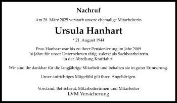 Anzeige von Ursula Hanhart 