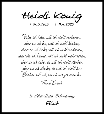Anzeige von Heidi König 