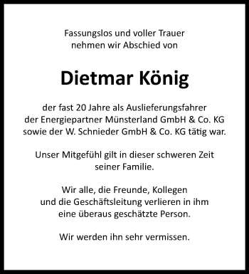 Anzeige von Dietmar König 