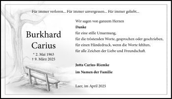 Anzeige von Burkhard Carius 