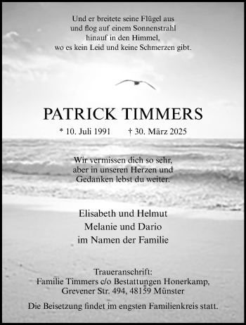 Anzeige von Patrick Timmers 