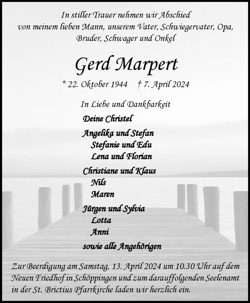  Traueranzeige für Gerd Marpert vom 12.04.2024 aus 
