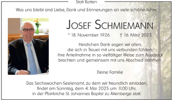 Anzeige von Josef Schmiemann 