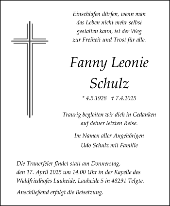 Anzeige von Fanny Leonie Schulz 