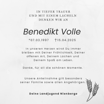 Anzeige von Benedikt Volle 