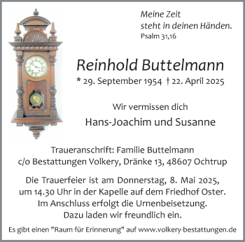Anzeige von Reinhold Buttelmann 