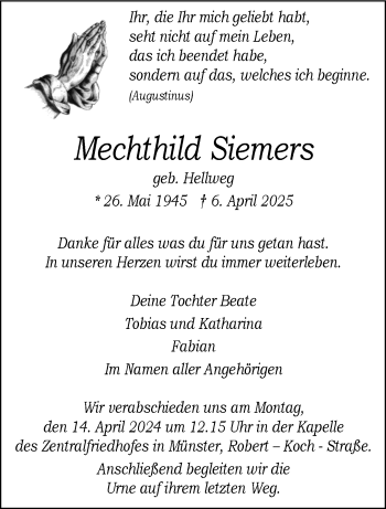 Anzeige von Mechthild Siemers 