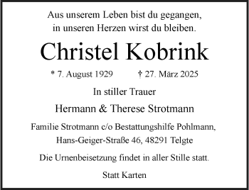 Anzeige von Christel Kobrink 
