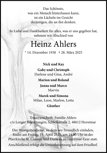 Anzeige von Heinz Ahlers 