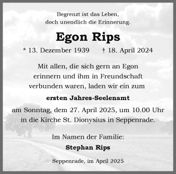 Anzeige von Egon Rips 