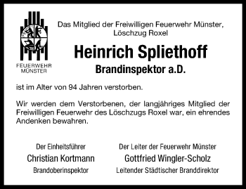 Anzeige von Heinrich Spliethoff 