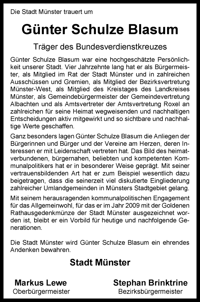  Traueranzeige für Günter Schulze Blasum vom 19.04.2025 aus 