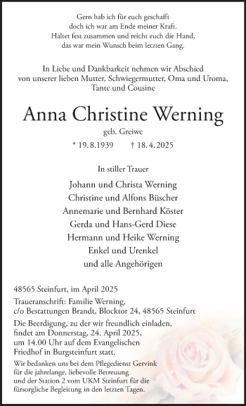 Anzeige von Anna Christine Werning 