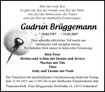 Anzeige von Gudrun Gudrun Brüggemann 