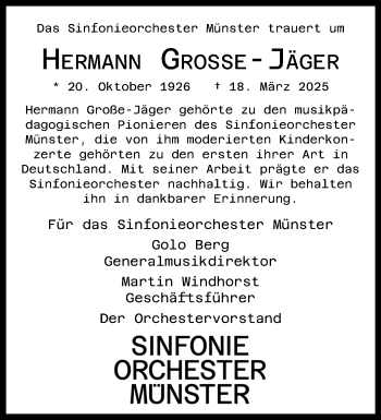 Anzeige von Hermann Grosse-Jäger 