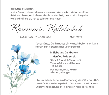 Anzeige von Rosemarie Relletschek 