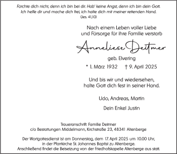 Anzeige von Anneliese Deitmer 