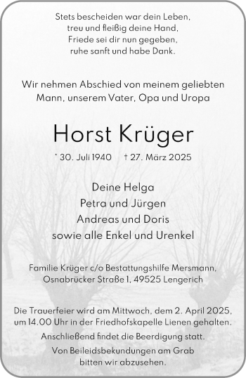 Anzeige von Horst Krüger 
