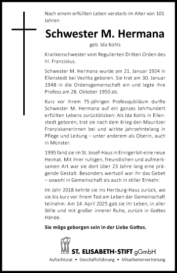 Anzeige von M. Hermana Ida  