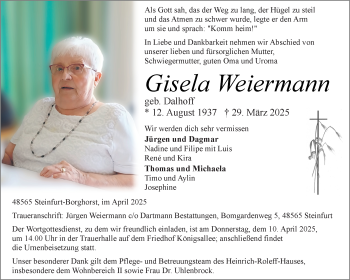 Anzeige von Gisela Weiermann 