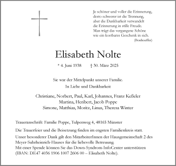 Anzeige von Elisabeth Nolte 