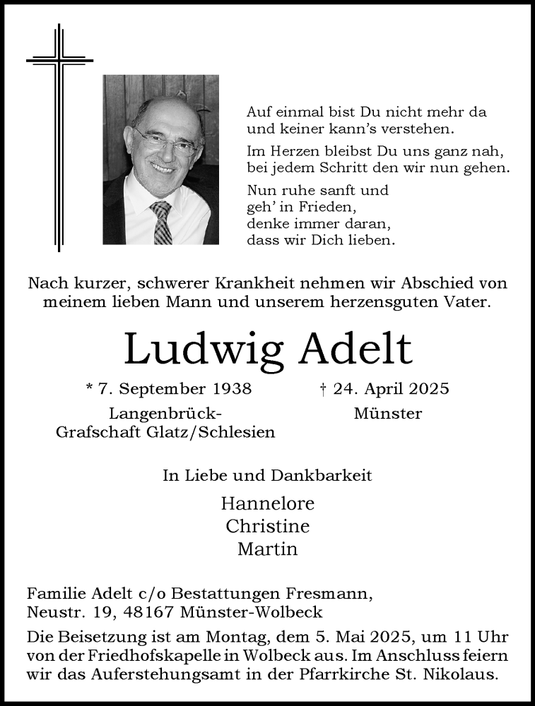  Traueranzeige für Ludwig Adelt vom 30.04.2025 aus 