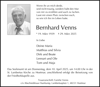 Anzeige von Bernhard Venns 
