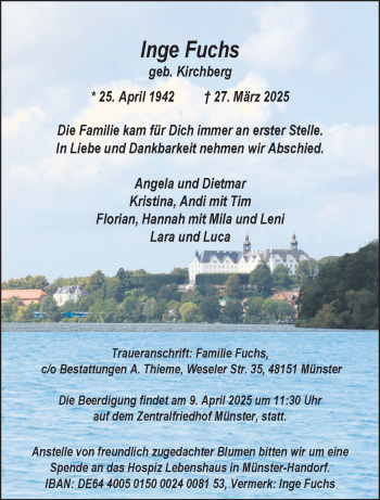 Anzeige von Inge Fuchs 
