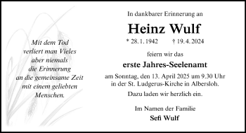 Anzeige von Heinz Wulf 