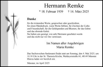 Anzeige von Hermann Remke 