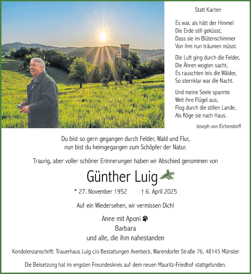  Traueranzeige für Günther Luig vom 19.04.2025 aus 