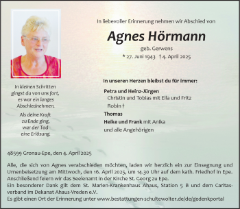 Anzeige von Agnes Hörmann 