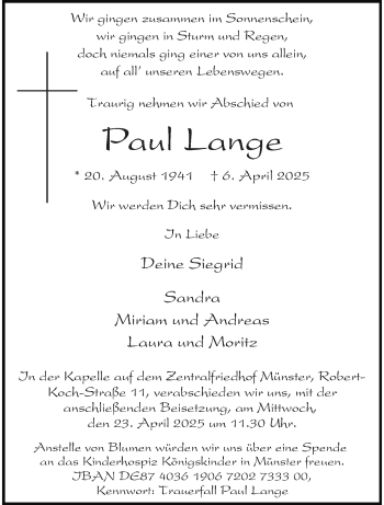 Anzeige von Paul Lange 