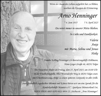 Anzeige von Arno Henninger 
