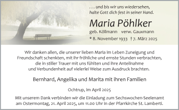 Anzeige von Maria Pöhlker 