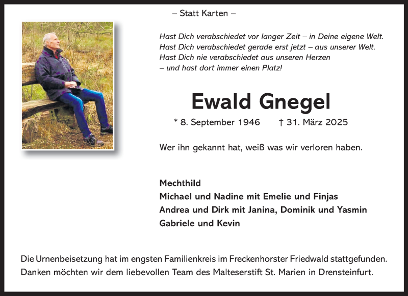  Traueranzeige für Ewald Gnegel vom 19.04.2025 aus 