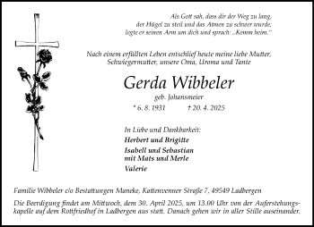 Anzeige von Gerda Wibbeler 