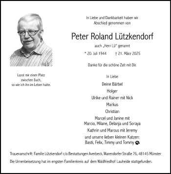 Anzeige von Peter Roland Lützkendorf 