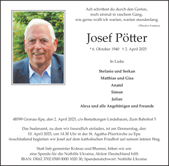 Anzeige von Josef Pötter 