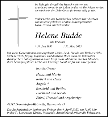 Anzeige von Helene Budde 
