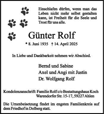 Anzeige von Günter Rolf 