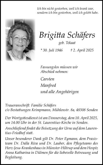 Anzeige von Brigitta Schäfers 