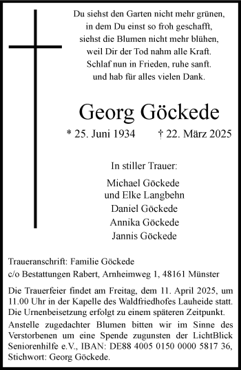 Anzeige von Georg Göckede 