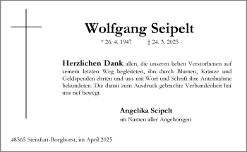 Anzeige von Wolfgang Seipelt 