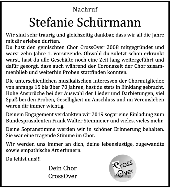 Anzeige von Stefanie Schürmann von Westfälische Nachrichten