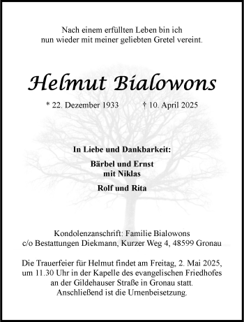Anzeige von Helmut Bialowons 