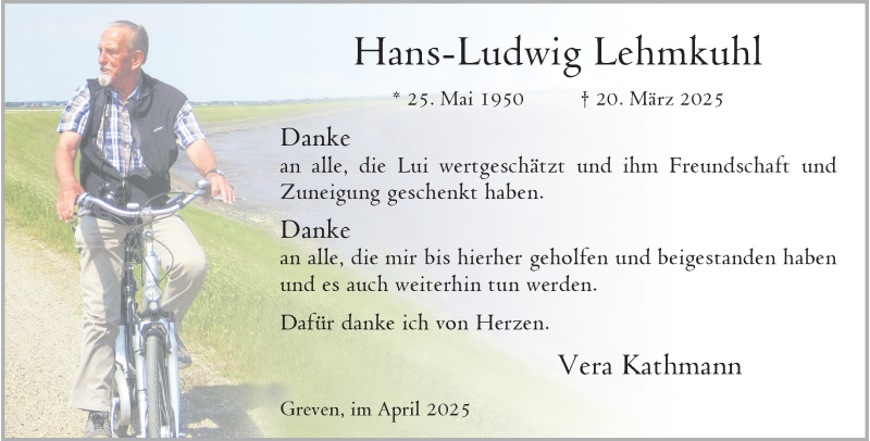  Traueranzeige für Hans-Ludwig Lehmkuhl vom 26.04.2025 aus 